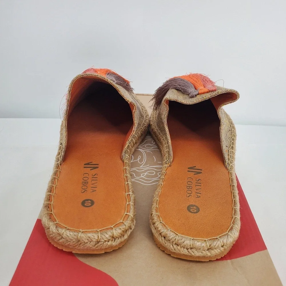 Silvia Cobos Sunrise Mule Camel Espadrille Tassel Slides Size 10 VDL-221-SUN-CAM